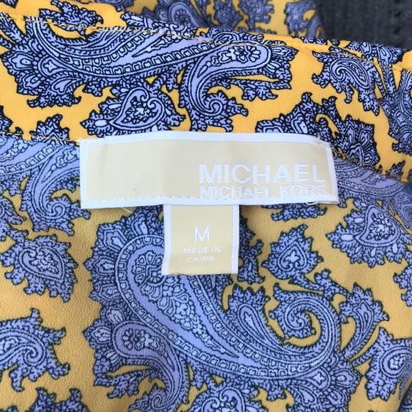 🚨B2G1 MICHAEL MICHAEL KORS Satin Gold & Blue Print Long Sleeved Buttoned Blouse - Picture 6 of 7